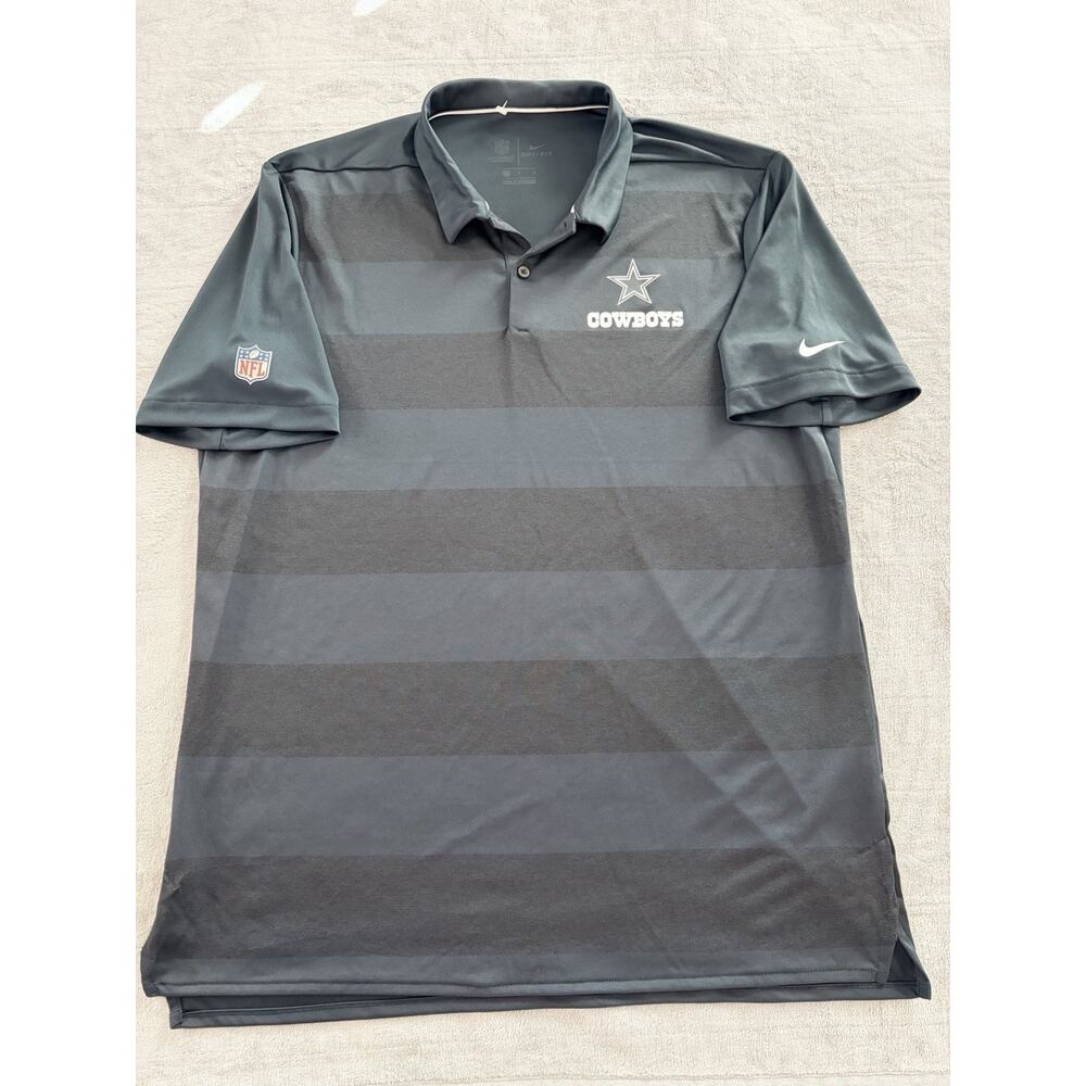 Nike Onfield NFL Dallas Cowboys Polo Shirt Mens L Blue Striped Golf Stretch New